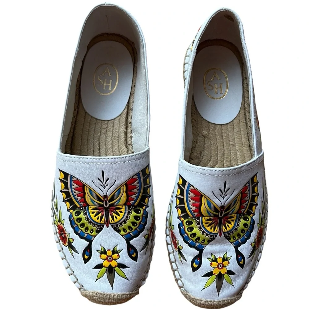 ASH White Leather Butterfly Espadrilles Shoes - Picture 1 of 5